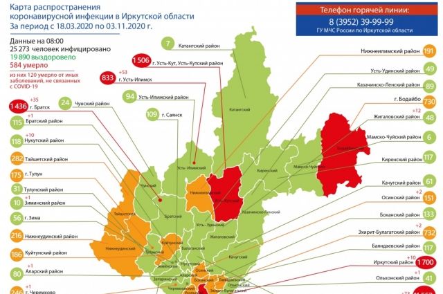 Обновлена карта распространения коронавируса в Приангарье на 3 ноября