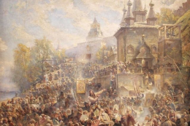 Картина «Минин на площади Нижнего Новгорода, призывающий к пожертвованиям»