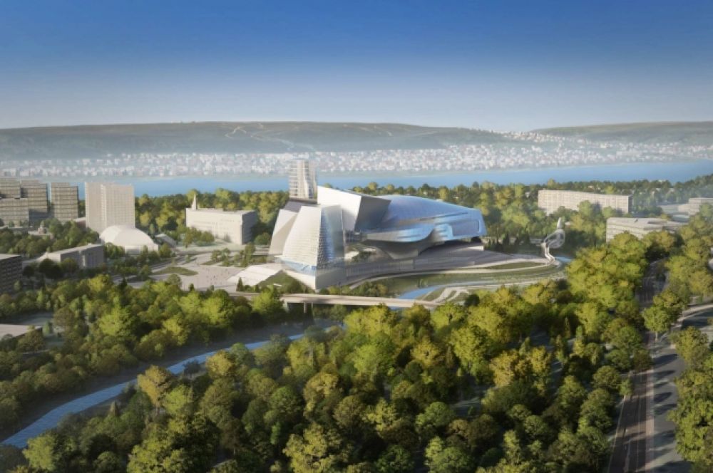 Ещё до пандемии в Кемерово прилетали дизайнеры из Австрии и сказали: «В этом месте нужно строить действительно удивительный объект. Чтобы он был, как культурное наследие. Чтобы он был неповторим. Чтобы такого нигде не было». Вид с высоты птичьего полета.