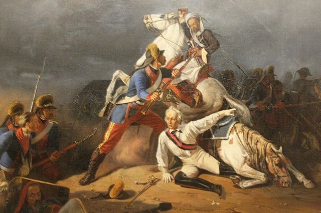 Спасение генерал-аншефа А. В. Суворова гренадером Степаном Новиковым в сражении при Кинбурне 1 октября 1787 года.