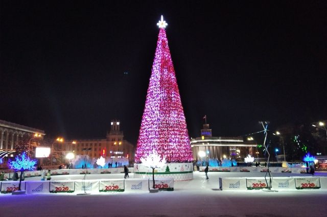 Установка новогодней ёлки на площади Советов