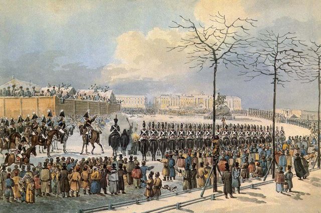 Санкт-Петербург. Сенатская площадь 14 декабря 1825 года. Рисунок Кольмана из кабинета графа Бенкендорфа в Фалле.