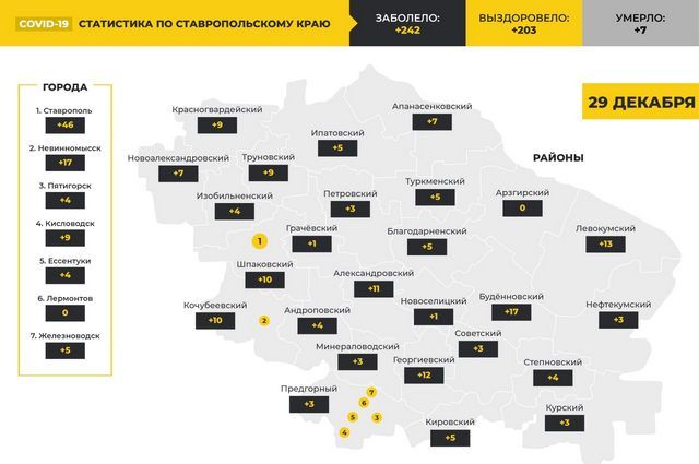 В Ставрополе 29 декабря выявили 46 заразившихся коронавирусом