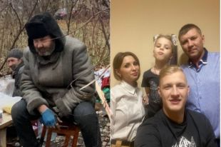 Владимир Наумов (слева) долгие месяцы жил на улице, но смог вернуться к жизни благодаря неравнодушному петербуржцу Филиппу (на фото справа, внизу). Бывший бездомный встретит Новый год со своей дочерью и внучкой (на фото справа).