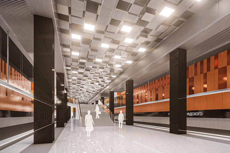 «Проспект Вернадского». Здесь будет организована пересадка на одноименную станцию Сокольнической линии. Оформлена станция будет в стиле хай-тек.