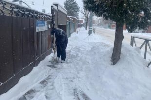 Жители Краснодара пытаются расчистить тротуары у своих дворов.