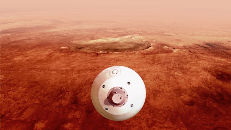 На иллюстрации Perseverance приближается к поверхности Марса.