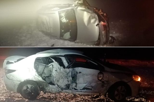 Под Самарой в снегопад Hyundai в результате заноса столкнулся с Volkswagen