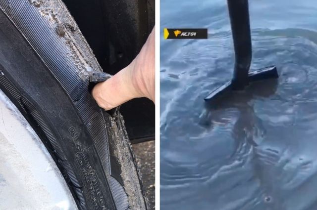 В Новосибирске водитель пробил колесо в яме глубиной 28 сантиметров
