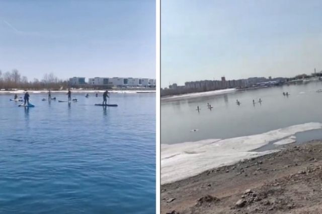 Жители Новосибирска устроили опасный заплыв на сапах по Оби