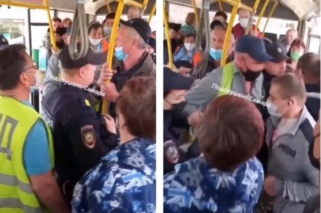 В Самаре после масочного скандала с полицией задержаны 2 пассажира автобуса