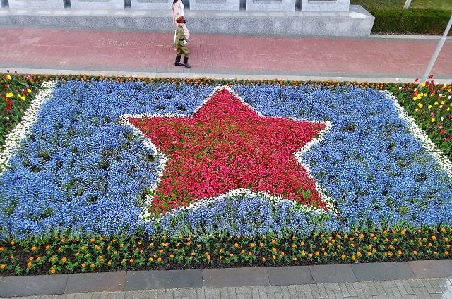 Ставрополь украсили красные звёзды и георгиевские ленты из цветов