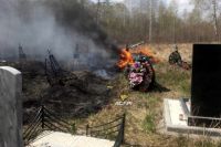Пламя перебросилось на надгробия и траурные венки. Площадь горения составила 300 «квадратов». 