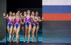 Спортсменки сборной России выступают с технической программой в групповых соревнованиях по синхронному плаванию на чемпионате Европы по водным видам спорта в Будапеште