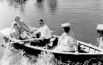 Покрышкин Александр Иванович (на веслах) с женой Марией Кузьминичной и дочерью Светой. Дача в Подмосковье, июль 1947 г.