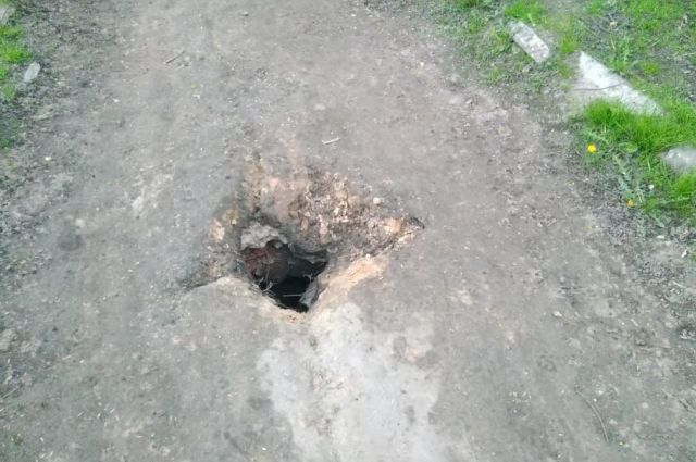 Часть пешеходной дорожки провалилась в центральном парке в Пскове