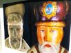 Слева рентгеновский снимок скульптуры «Святой Николай Можайский». На снимке видны гвозди, крепящие митру к голове скульптуры. Справа – реальный вид скульптуры. 
