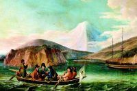 Команда Крузенштерна в Авачинской губе у побережья Камчатки, 1808 г. Картина Фридриха Вейча.