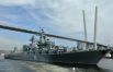 Гвардейский ракетный крейсер «Варяг» проекта 11641 на репетиции парада ко Дню ВМФ во Владивостоке
