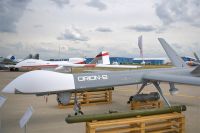 Российский беспилотный летательный аппарат (БПЛА) «Орион» компании «Кронштадт» на Международном авиационно-космическом салоне МАКС-2021.