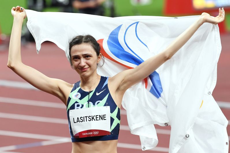 Мария Ласицкене, завоевавшая золотую медаль в соревнованиях по прыжкам в высоту среди женщин (7 августа)