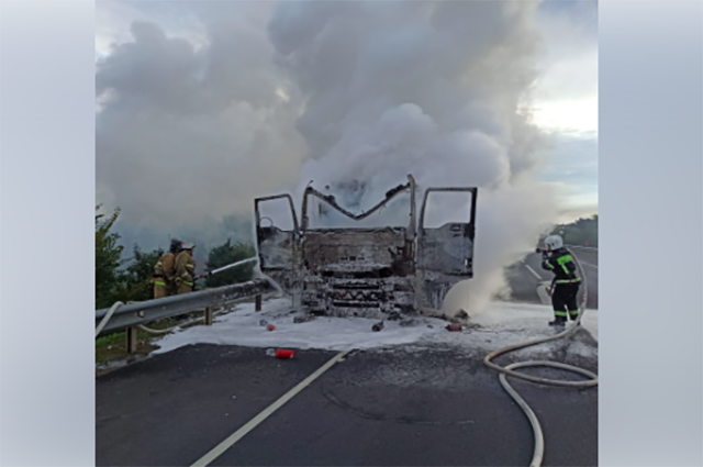 В Орловской области во время езды загорелся грузовик