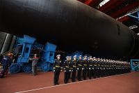 Торжественная церемония спуска на воду атомного ракетного крейсера четвёртого поколения «Красноярск» по усовершенствованному проекту «Ясень-М» в Северодвинске.