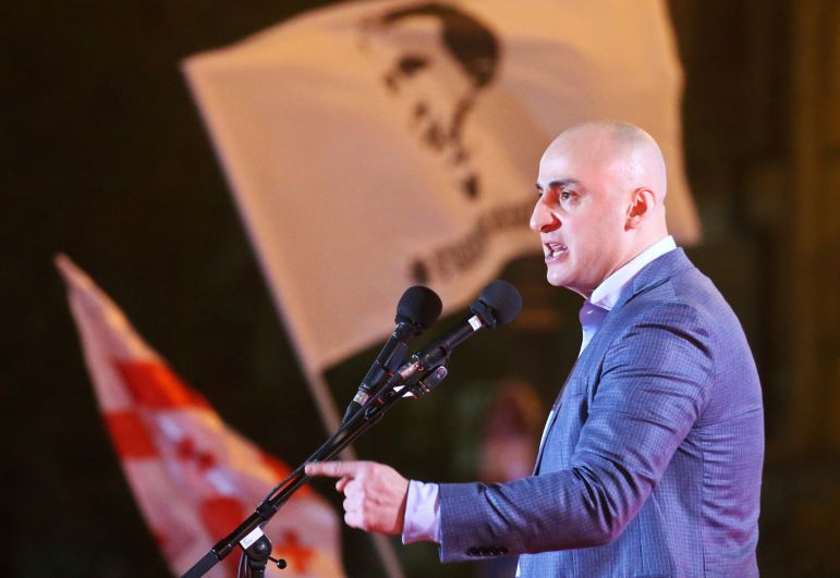 Лидер оппозиционной партии Грузии «Единое национальное движение» (ЕНД) Никанор Мелия выступает на митинге
