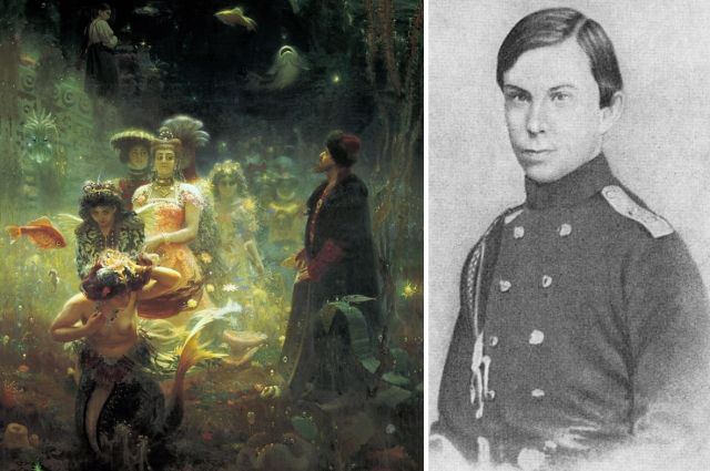 Илья Репин «Садко» (1876, фрагмент) и 19-летний гардемарин Николай Римский-Корсаков с клипера «Алмаз».