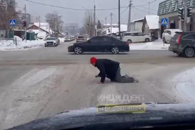 В Новосибирске пешеход переполз дорогу на четвереньках