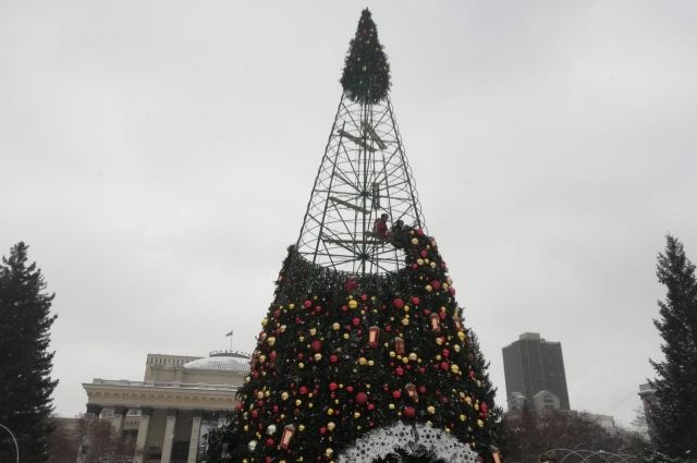В Новосибирске на площади Ленина начали устанавливать ёлку