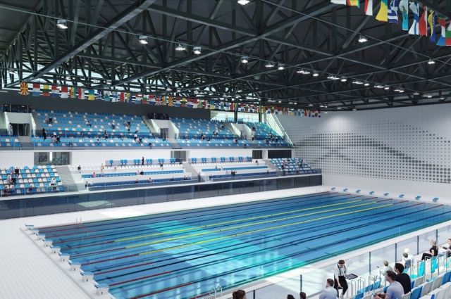 Во Дворце водных видов спорта строители устанавливают чаши бассейнов