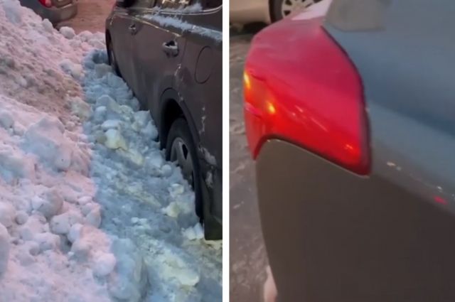 В Новосибирске коммунальщики повредили машину Toyota убранным снегом