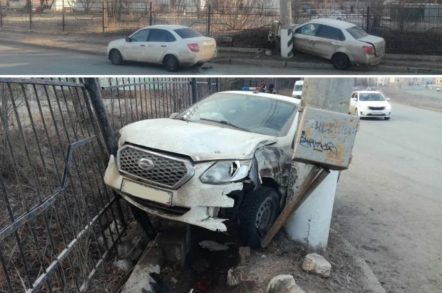 В Тольятти после ДТП с «Грантой» Datsun зажало между столбом и забором