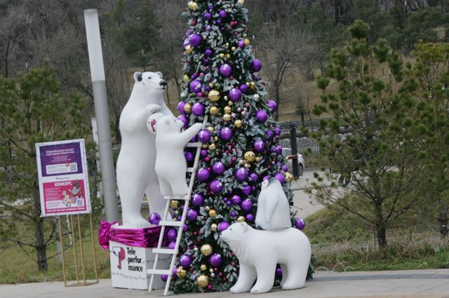 А в столице области ёлки уже начали украшать медведи – вот такие симпатичные.