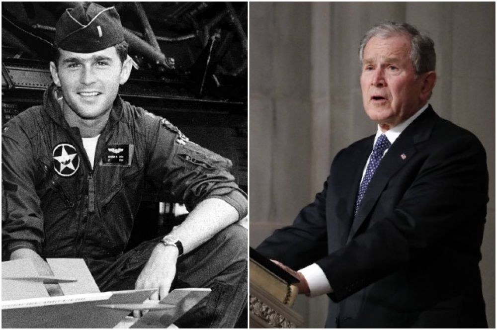 Джордж Буш-младший в 1968-1973-х годах и в 2018 году