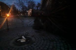 «Елкопад»: в Калуше из-за сильного ветра упала новогодняя елка