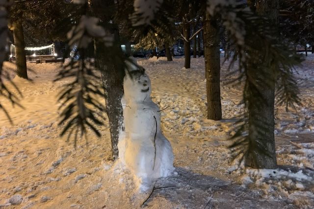 Житель Адыгеи слепил трехметрового снеговика, расчищая двор жилого дома