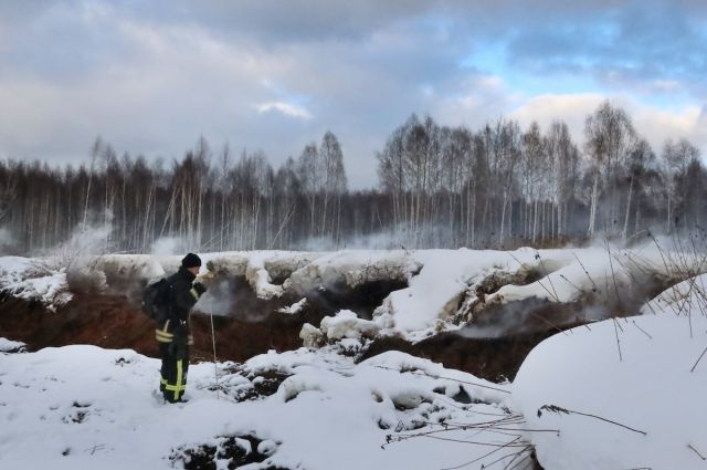 Торфяной пожар, продолжающий гореть под Екатеринбургом, будут тушить весной