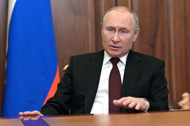 21 февраля 2022. Президент РФ Владимир Путин во время обращения.