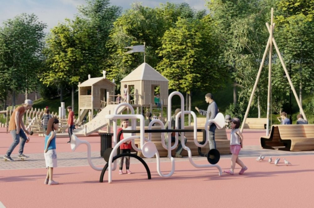 Проектом предлагается устройство экологичной детской площадки с игровым оборудованием в стилистике, напоминающей детскую крепость, городки.