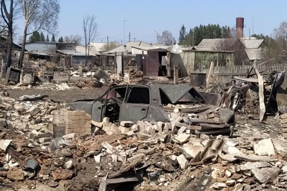 Последствия пожара в Уяре Красноярского края.