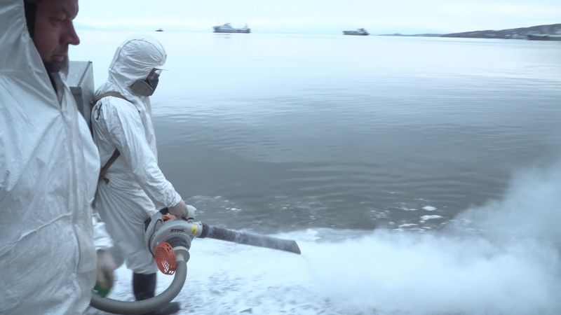 Специалисты ЛАРН очищают берег Авачинской бухты от нефтепродуктов