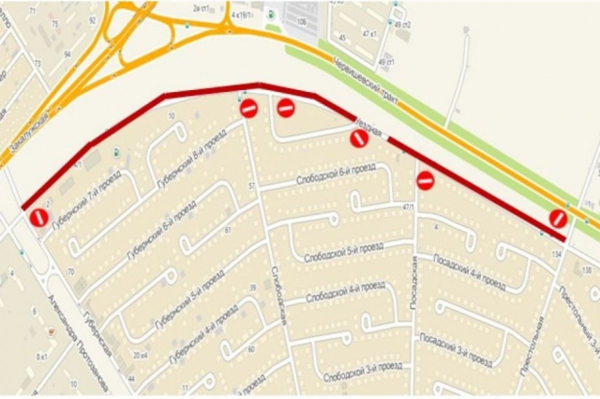 Схема перекрытия дорог в тюмени 9 мая