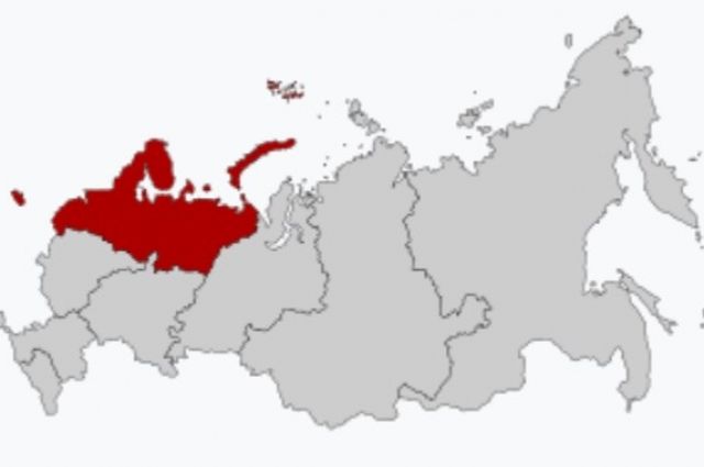 Северо-Западный федеральный округ на карте РФ.
