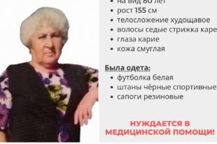 Приметы пропавшей: на вид 80 лет, рост 155 сантиметров, телосложение худощавое, волосы седые со стрижкой каре, глаза карие, кожа смуглая.