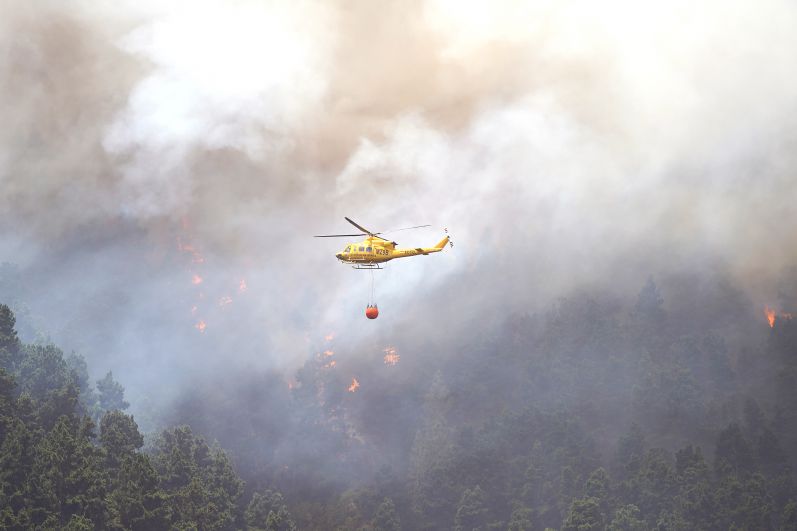 Тушение лесного пожара на острове Тенерифе в Испании