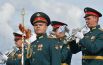 Музыканты военного оркестра выступают на генеральной репетиции морского парада ко Дню ВМФ