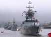 Корвет «Совершенный», малый противолодочный корабль «МПК-221», ракетный катер «Р-261» и базовый тральщик «БТ-100» на генеральной репетиции парада ко Дню ВМФ во Владивостоке