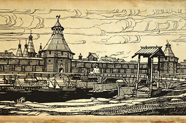 Олонецкая крепость в середине 17 века. Современная реконструкция 